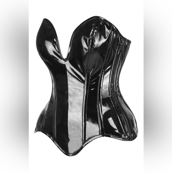 Daisy Corsets Top Drawer Steel Boned Black Patent
Plunge Neckline Corset, S,NWT - Picture 5 of 15